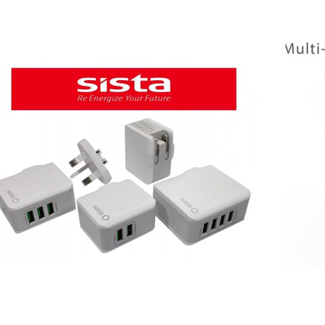 SISTA 4-PORT (4.4A) 2IN1 TRAVEL CHARGER WITH DETACHABLE UK PIUG (REDAY STOCK)